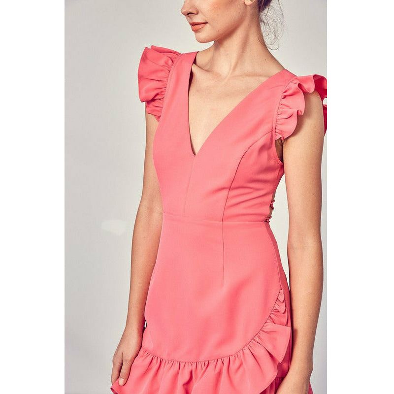 Women's Dresses - V NECK RUFFLE DRESS -  - Cultured Cloths Apparel