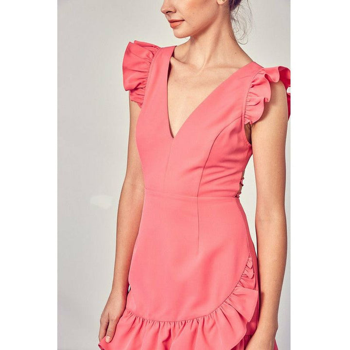 Women's Dresses - V NECK RUFFLE DRESS -  - Cultured Cloths Apparel