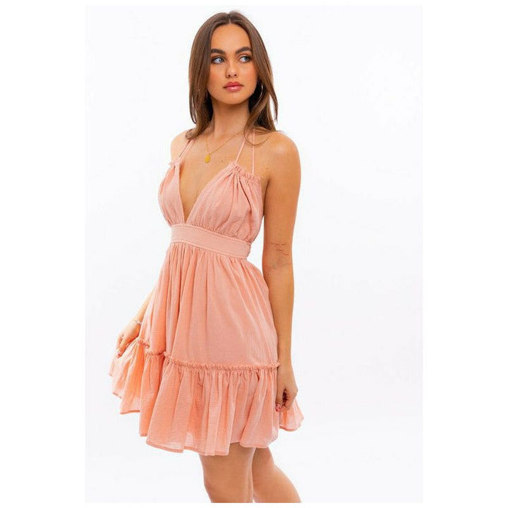 Women's Dresses - Halter Top Babydoll Tiered Mini Dress -  - Cultured Cloths Apparel