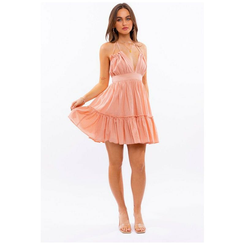 Women's Dresses - Halter Top Babydoll Tiered Mini Dress -  - Cultured Cloths Apparel