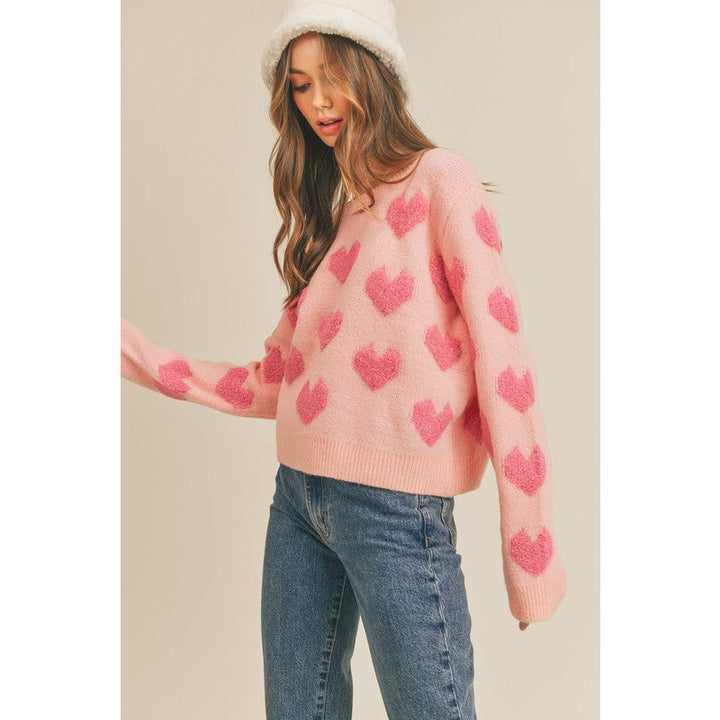 Women's Sweaters - Fuzzy Heart Sweater Top -  - Cultured Cloths Apparel