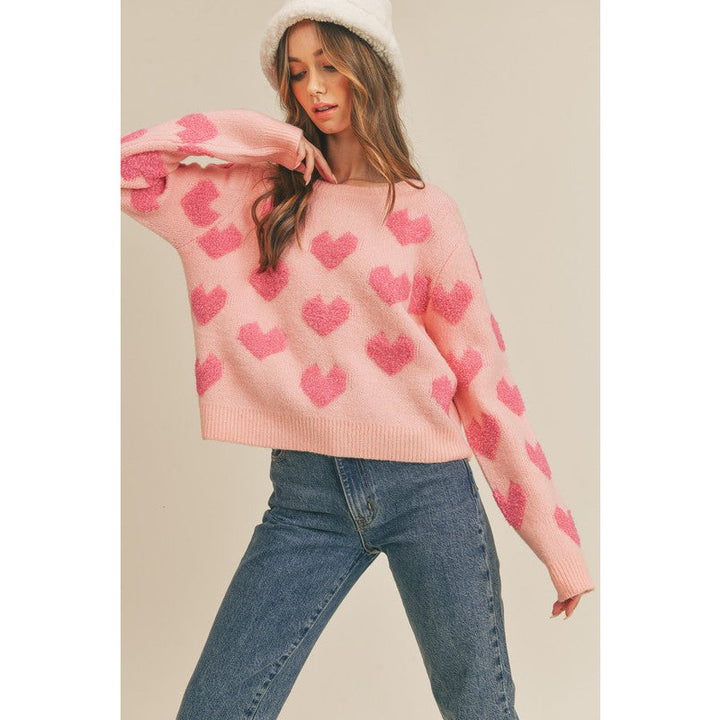 Women's Sweaters - Fuzzy Heart Sweater Top -  - Cultured Cloths Apparel