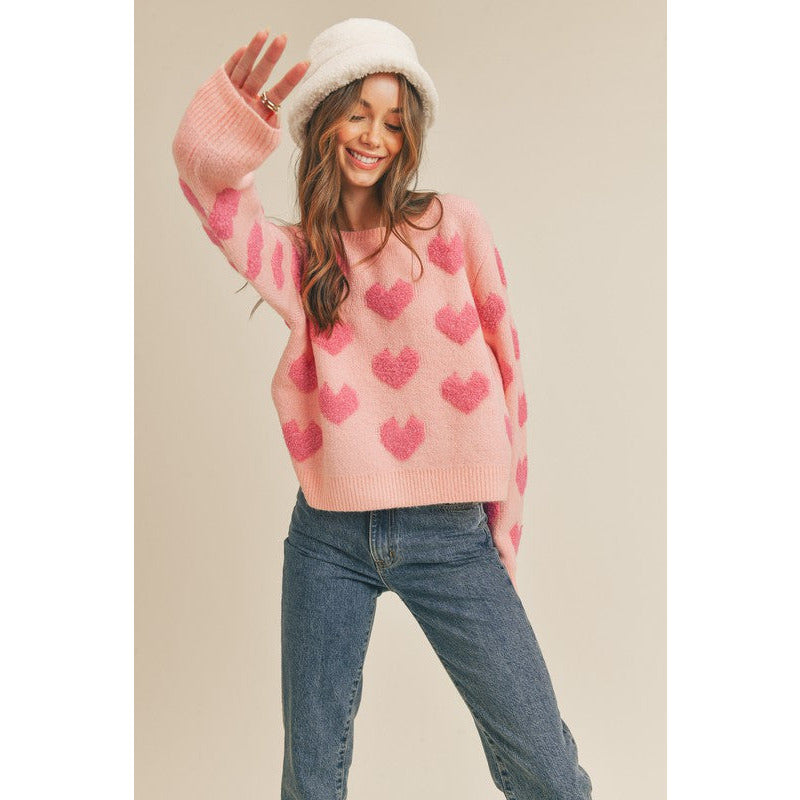 Women's Sweaters - Fuzzy Heart Sweater Top -  - Cultured Cloths Apparel