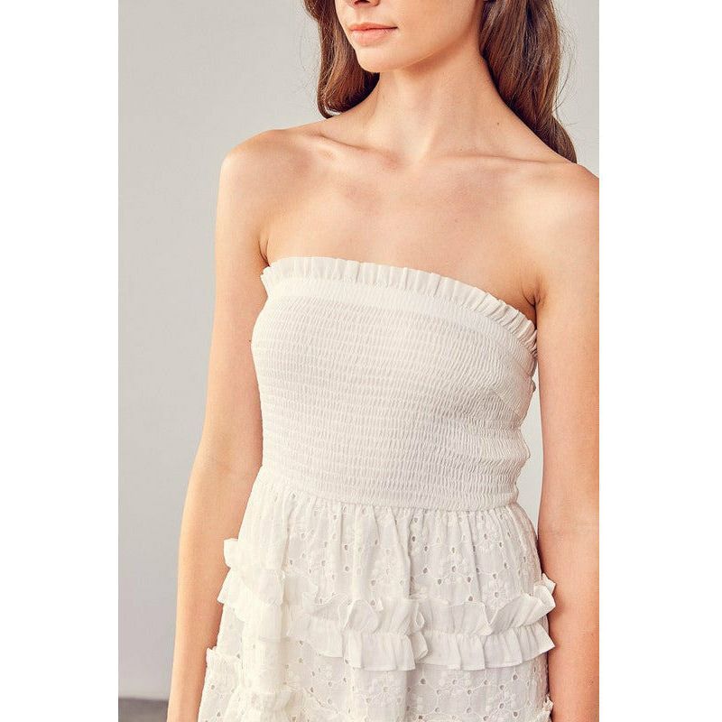 Women's Dresses - Smocked Strapless Embroidered Dress -  - Cultured Cloths Apparel