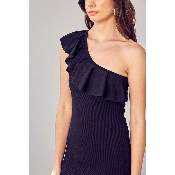 Women's Dresses - One Shoulder Ruffle Trim Mini Party Dress -  - Cultured Cloths Apparel