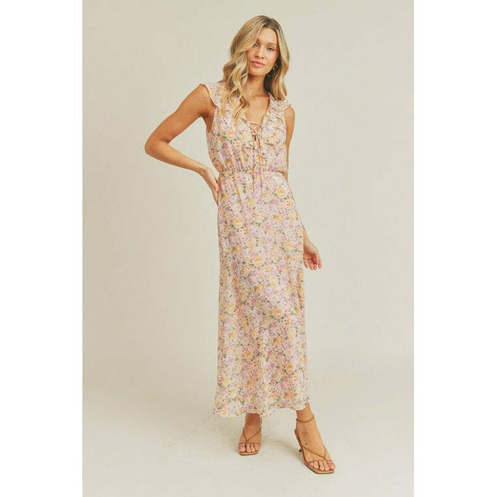 Women's Dresses - Pink Vanilla Lace Up Front Maxi Dress -  - Cultured Cloths Apparel