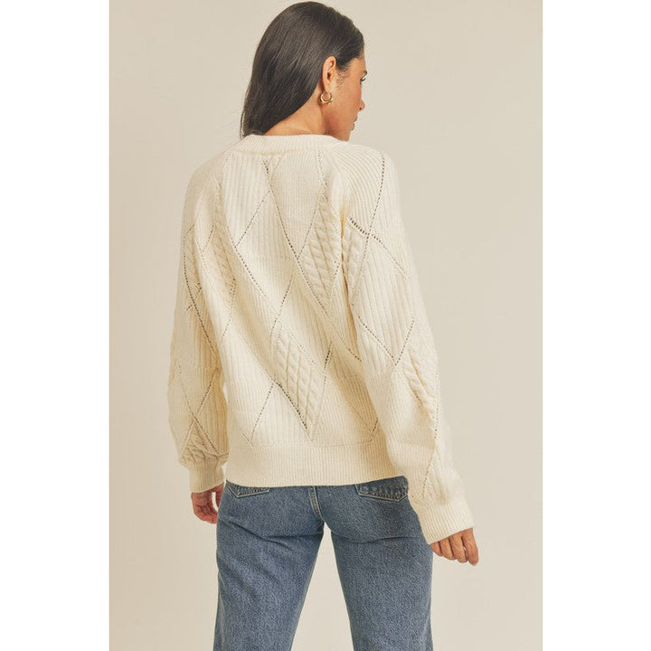 Women's Sweaters - Diamond Pattern Mixed Knit Sweater -  - Cultured Cloths Apparel