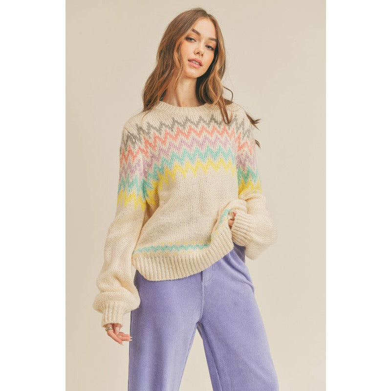 Women's Sweaters - Colorful Zigzag Striped Knit Sweater -  - Cultured Cloths Apparel