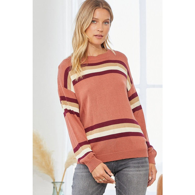 Women's Sweaters - Multi Color Striped Sweater Top -  - Cultured Cloths Apparel