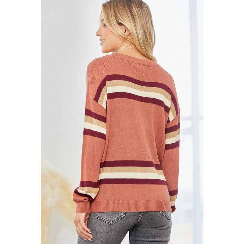 Women's Sweaters - Multi Color Striped Sweater Top -  - Cultured Cloths Apparel