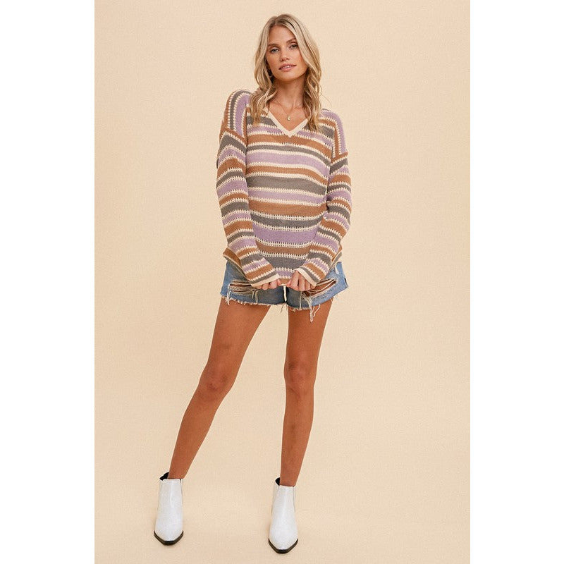 Women's Sweaters - Weekend Wear Multi Color Stripe Sweater Top -  - Cultured Cloths Apparel