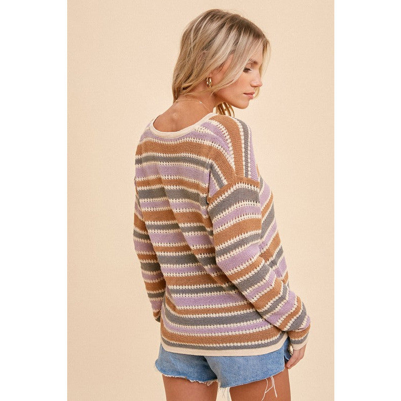 Women's Sweaters - Weekend Wear Multi Color Stripe Sweater Top -  - Cultured Cloths Apparel