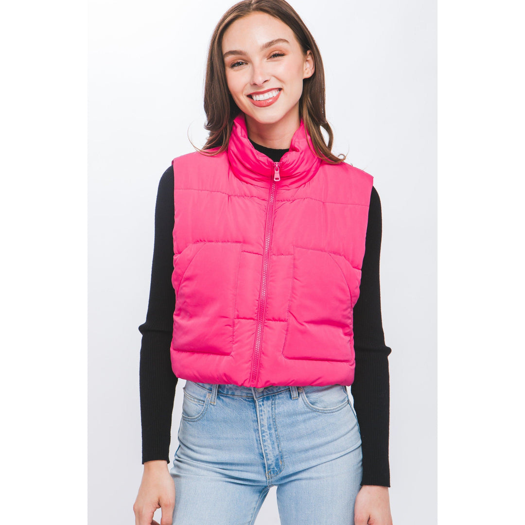 Outerwear - Puffer Vest With Pockets - Fuchsia - Cultured Cloths Apparel