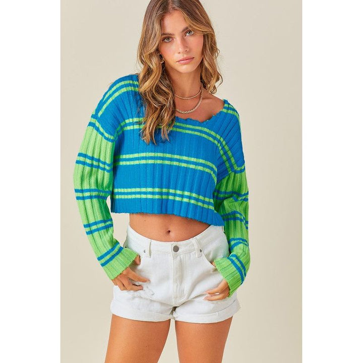 Women's Sweaters - Sunkist Striped Cropped Sweater -  - Cultured Cloths Apparel