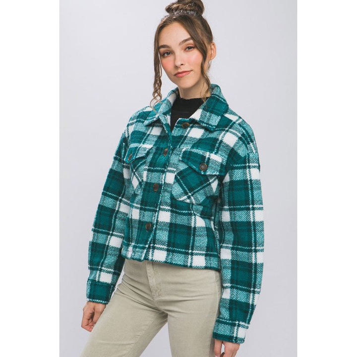 Outerwear - Casual Plaid Button Up Jacket with Pockets - Green - Cultured Cloths Apparel