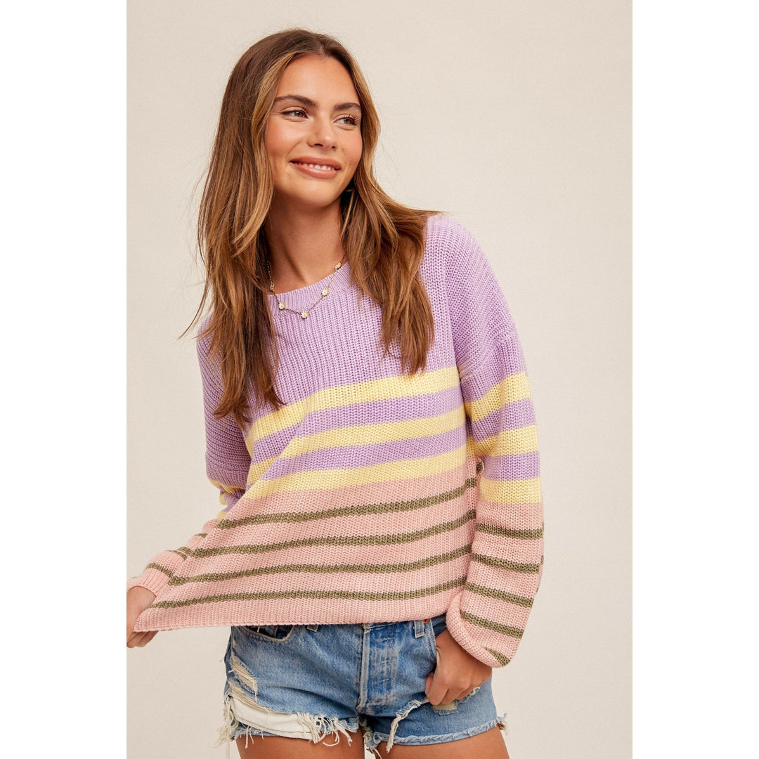 Women's Sweaters - Round Neck Colorblock Striped Sweater -  - Cultured Cloths Apparel