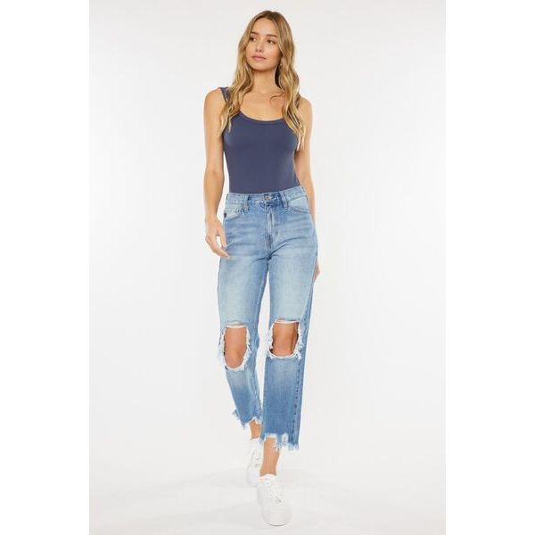 Denim - Kancan High Waist Chewed Up Straight Mom Jeans -  - Cultured Cloths Apparel