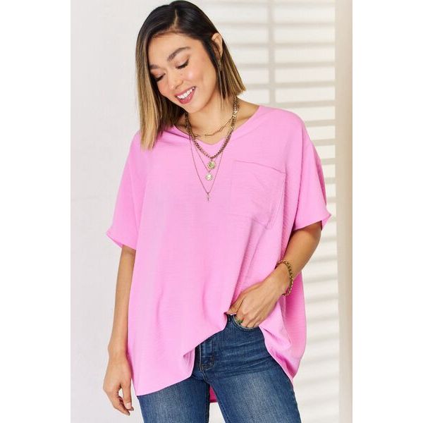 Graphic T-Shirts - Zenana Texture Short Sleeve T-Shirt - Candy Pink - Cultured Cloths Apparel