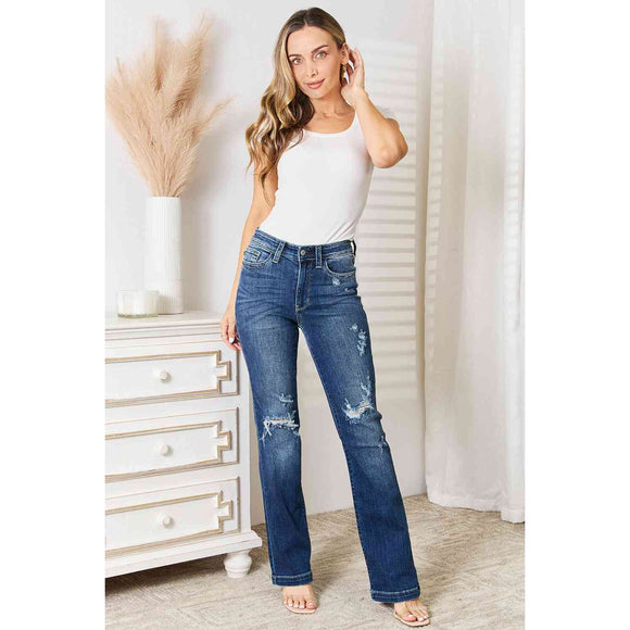 Denim - Judy Blue Full Size Mid Rise Hand Sand & Destroy Bootcut Jeans -  - Cultured Cloths Apparel