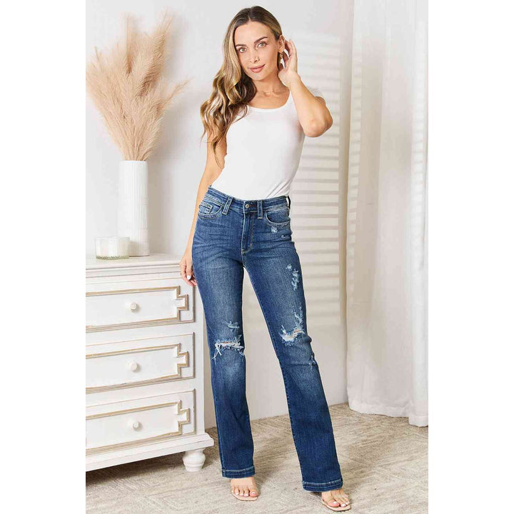 Denim - 82541 Judy Blue Full Size Mid Rise Hand Sand & Destroy Bootcut Jeans - - Cultured Cloths Apparel