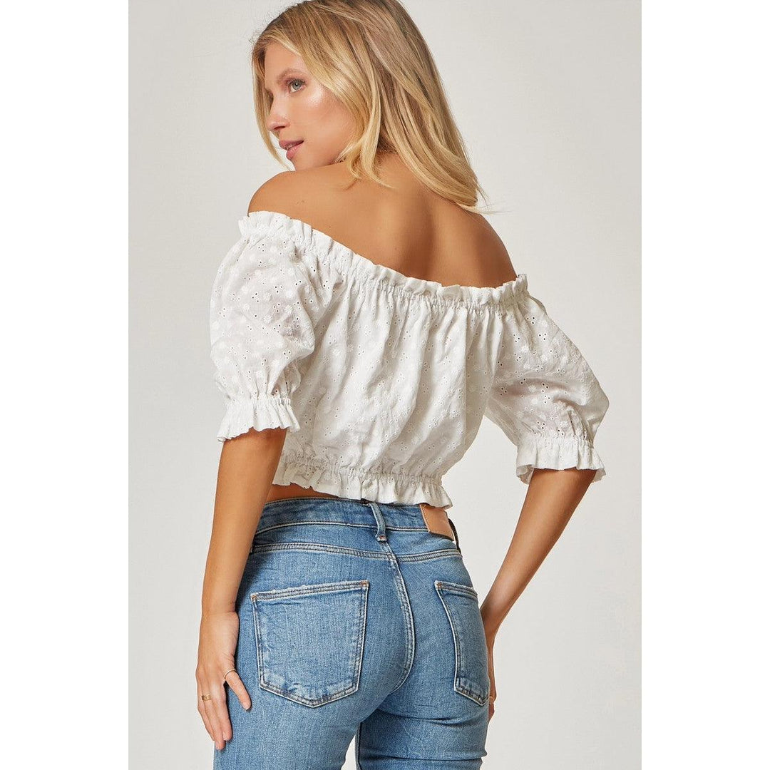 Women's Short Sleeve - Ellie Eyelet Cropped Blouse -  - Cultured Cloths Apparel