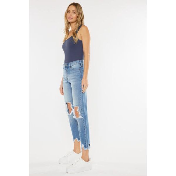 Denim - Kancan High Waist Chewed Up Straight Mom Jeans -  - Cultured Cloths Apparel