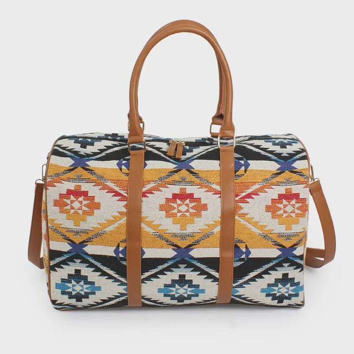 Handbags - Colorful Aztec Print Duffle Bag - Orange - Cultured Cloths Apparel