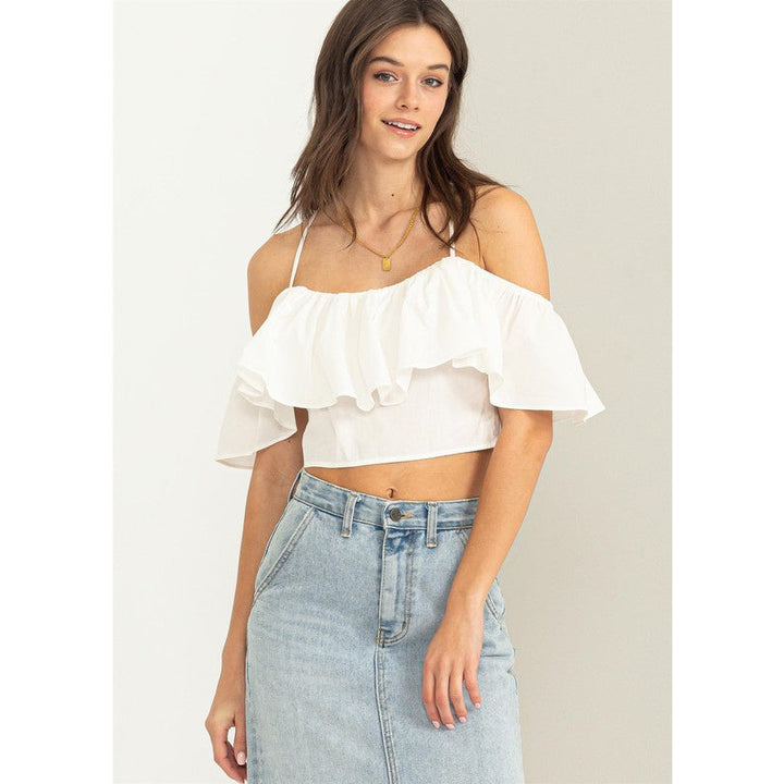 Women's Short Sleeve - Falling in Love Ruffle Crop Top -  - Cultured Cloths Apparel