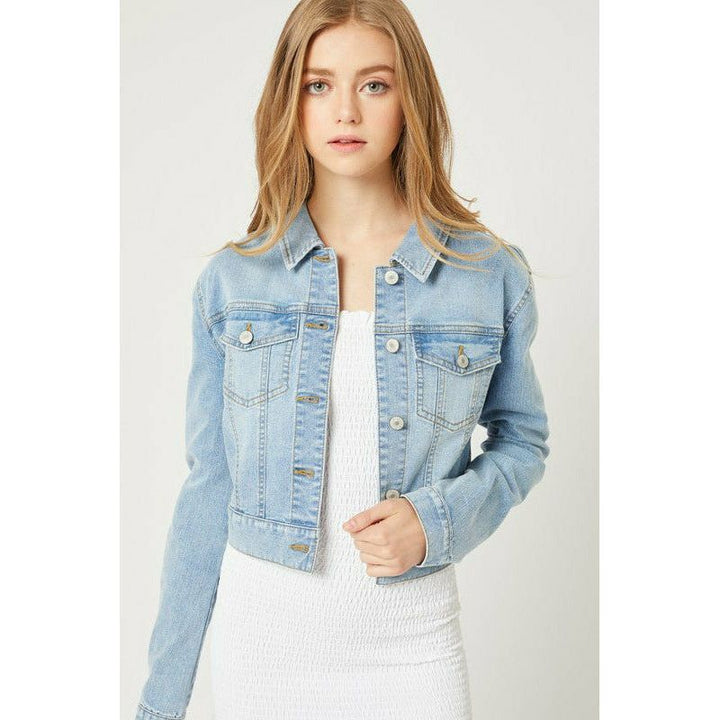 Outerwear - Stretch Cropped Denim Jacket - LT Blue - Cultured Cloths Apparel