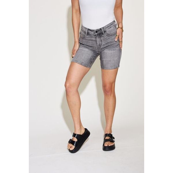 Women's Shorts - Judy Blue Full Size High Waist Washed Denim Shorts - GREY - Cultured Cloths Apparel