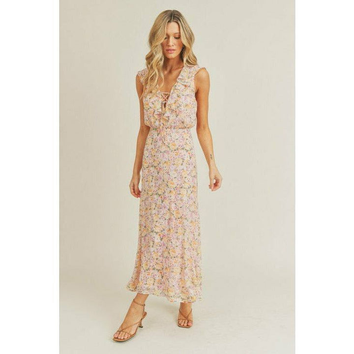 Women's Dresses - Pink Vanilla Lace Up Front Maxi Dress -  - Cultured Cloths Apparel