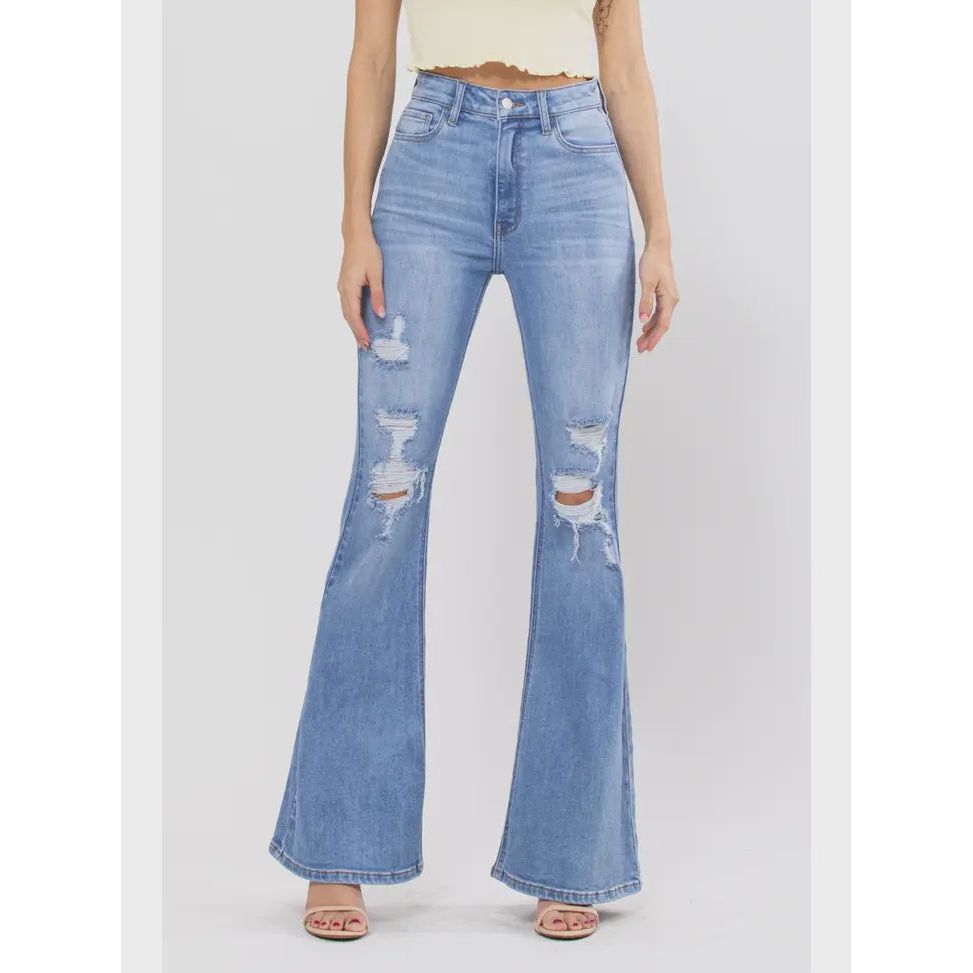 Denim - Cello High Rise Destroy Super Flare Jeans -  - Cultured Cloths Apparel