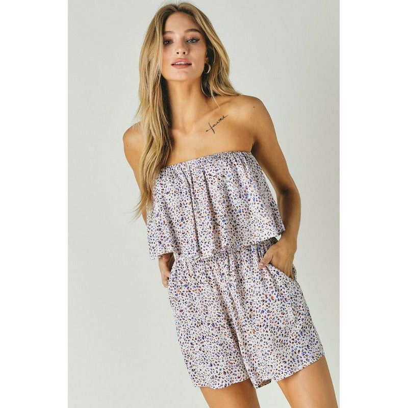 Women's Rompers - Woven Leopard Tube Top Romper -  - Cultured Cloths Apparel