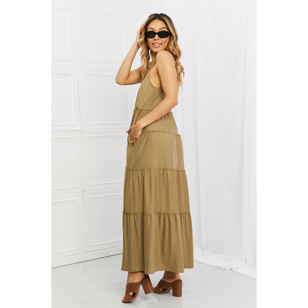 Women's Dresses - Zenana Full Size Spaghetti Strap Tiered Dress with Pockets in Khaki -  - Cultured Cloths Apparel