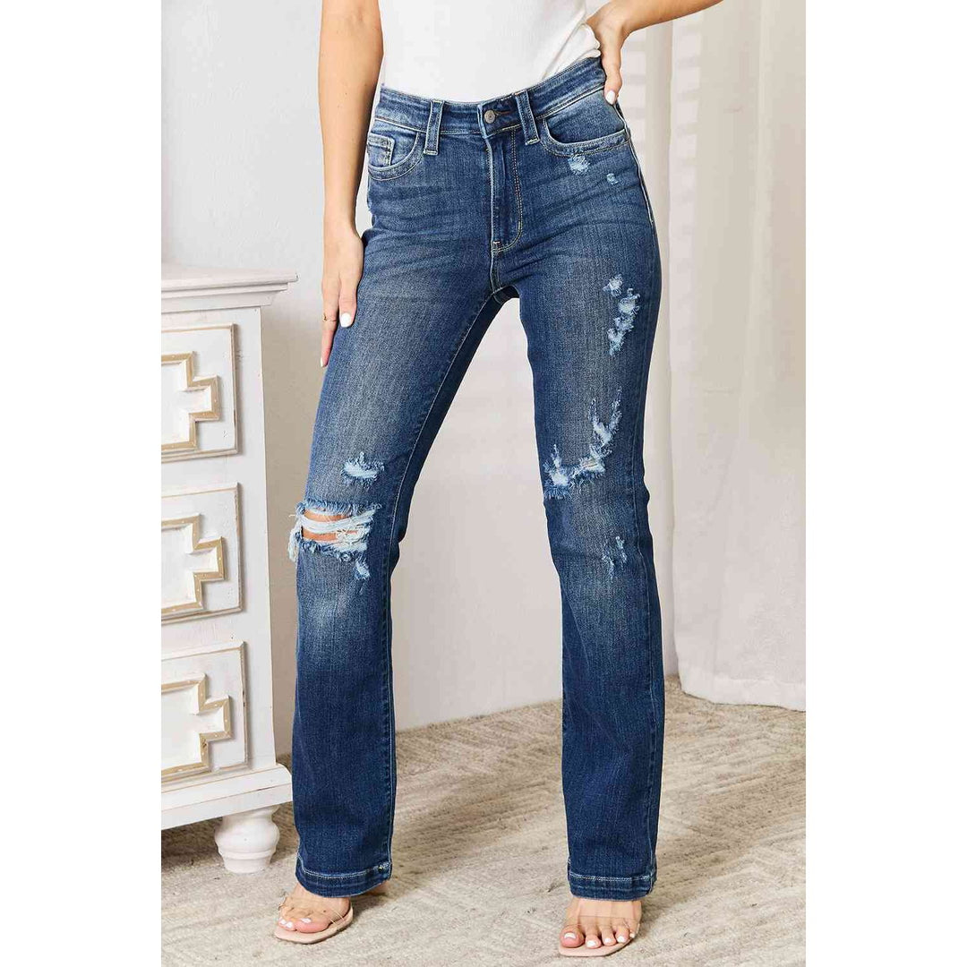 Denim - 82541 Judy Blue Full Size Mid Rise Hand Sand & Destroy Bootcut Jeans - - Cultured Cloths Apparel