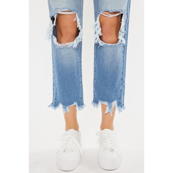 Denim - Kancan High Waist Chewed Up Straight Mom Jeans -  - Cultured Cloths Apparel