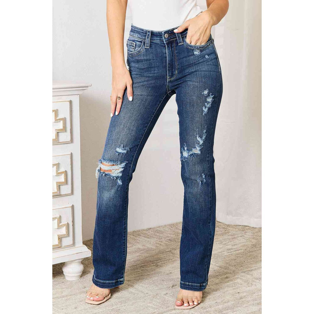 Denim - 82541 Judy Blue Full Size Mid Rise Hand Sand & Destroy Bootcut Jeans - - Cultured Cloths Apparel