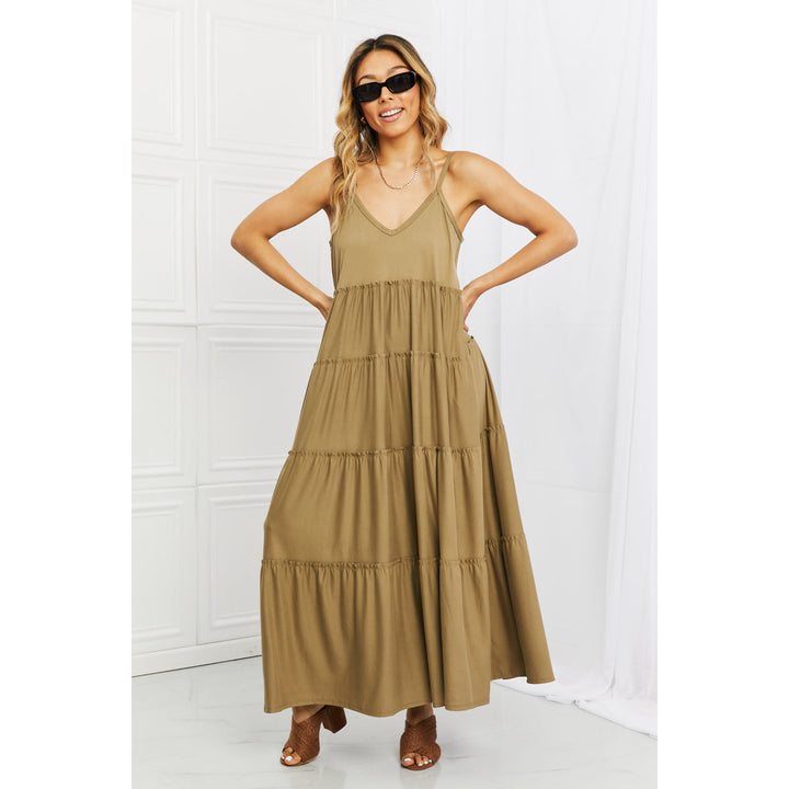 Women's Dresses - Zenana Full Size Spaghetti Strap Tiered Dress with Pockets in Khaki - Khaki - Cultured Cloths Apparel