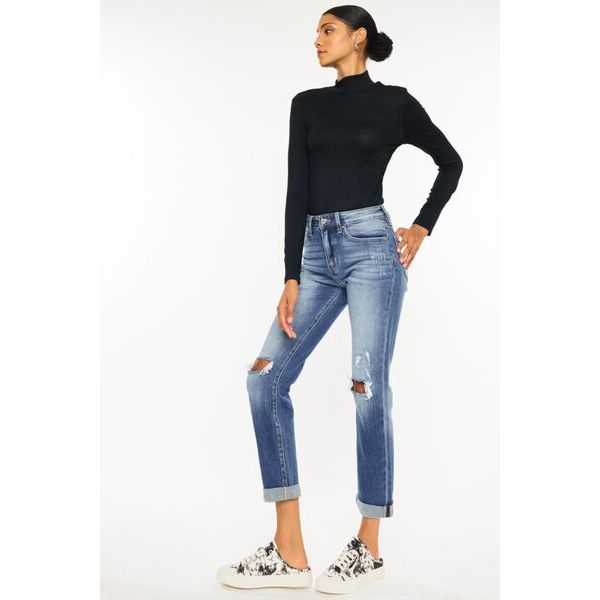 Denim - Kancan High Waist Distressed Hem Detail Cropped Straight Jeans -  - Cultured Cloths Apparel