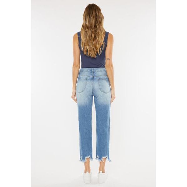 Denim - Kancan High Waist Chewed Up Straight Mom Jeans -  - Cultured Cloths Apparel