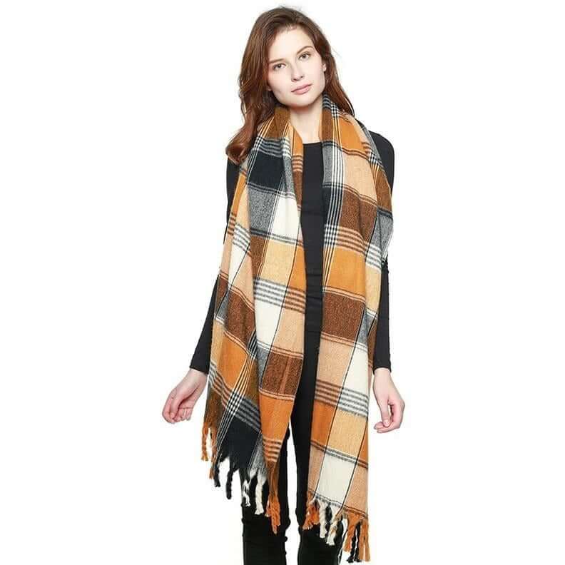 Accessories, Scarves - Plaid Check Scarf With Fringe -  - Cultured Cloths Apparel