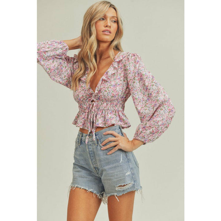 Women's Long Sleeve - Ruffle Floral Crop Blouse -  - Cultured Cloths Apparel