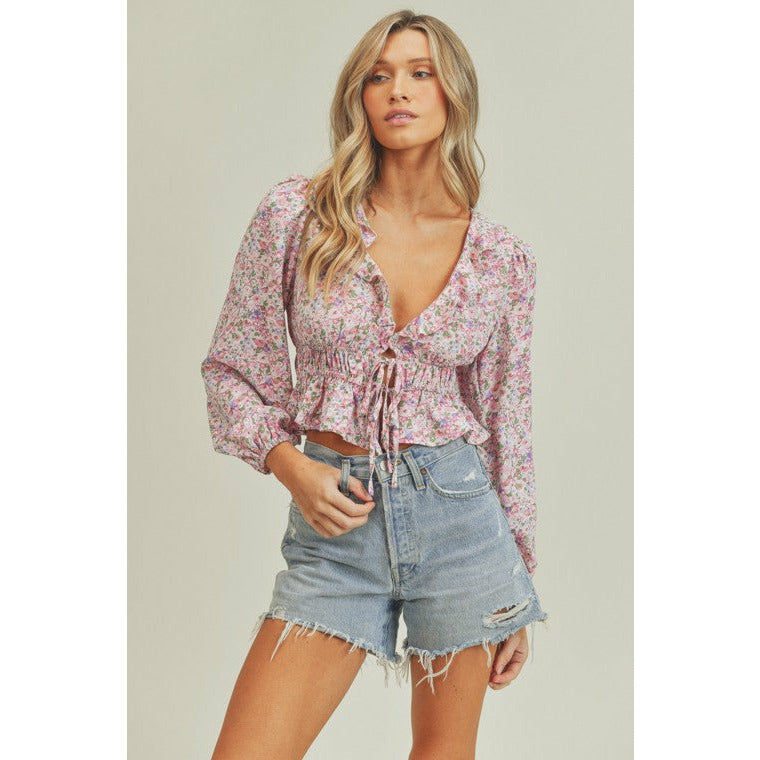 Women's Long Sleeve - Ruffle Floral Crop Blouse -  - Cultured Cloths Apparel