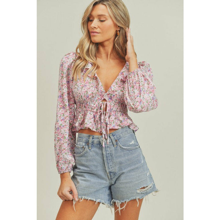 Women's Long Sleeve - Ruffle Floral Crop Blouse -  - Cultured Cloths Apparel