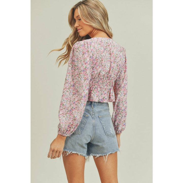 Women's Long Sleeve - Ruffle Floral Crop Blouse -  - Cultured Cloths Apparel