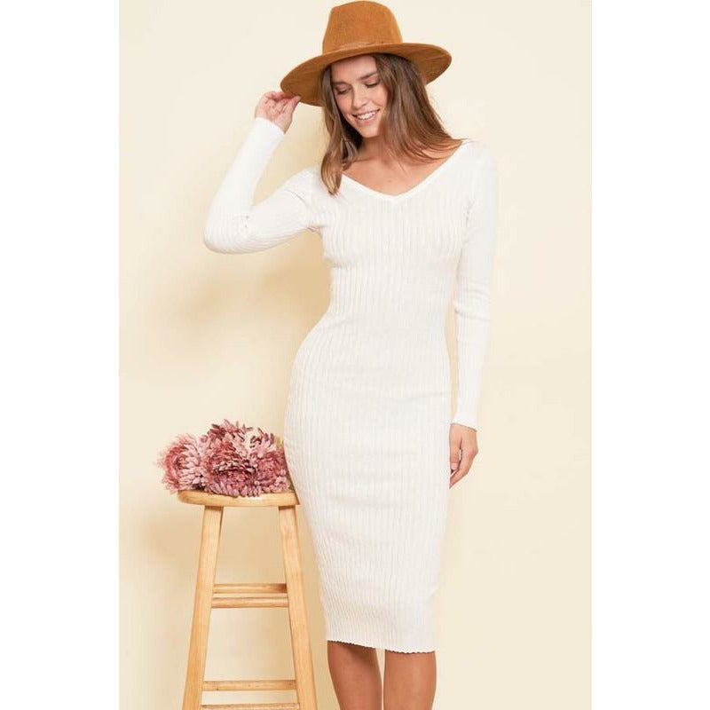 Women's Dresses - Sweater Midi Dress - Ivory - Cultured Cloths Apparel