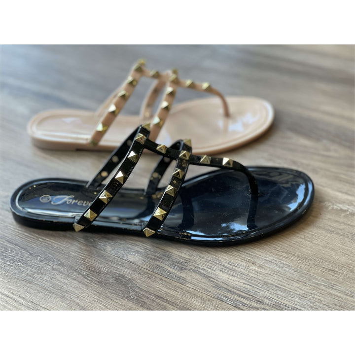 Shoes - Two Strap Thong Studded Jelly Sandal -  - Cultured Cloths Apparel