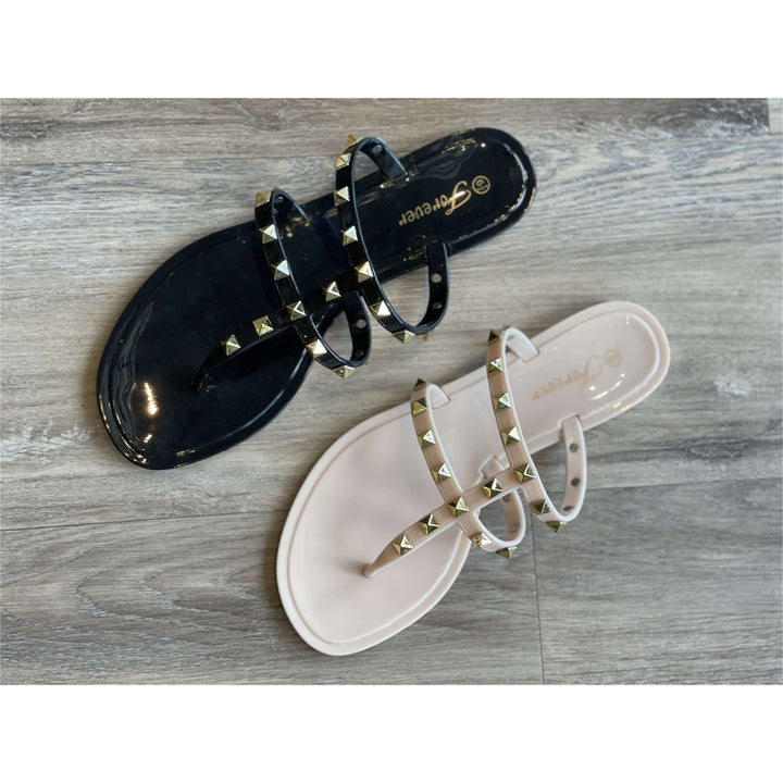 Shoes - Two Strap Thong Studded Jelly Sandal -  - Cultured Cloths Apparel