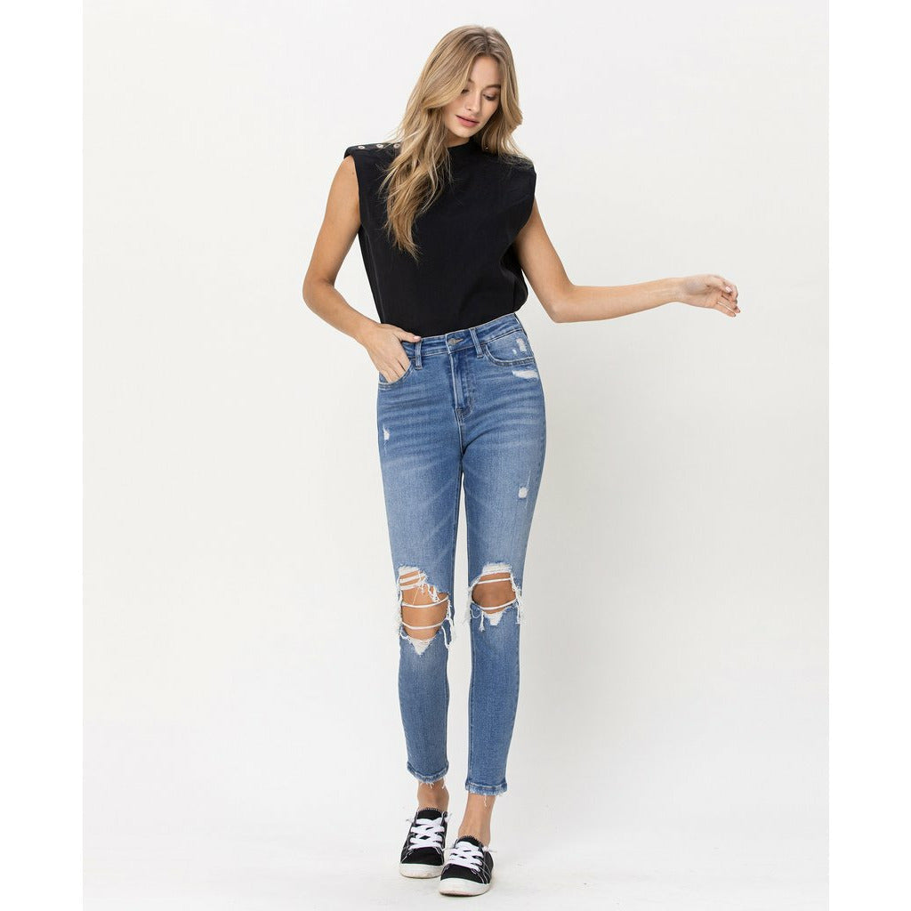 Denim - Vervet by Flying Monkey Distressed High Rise Skinny Crop -  - Cultured Cloths Apparel