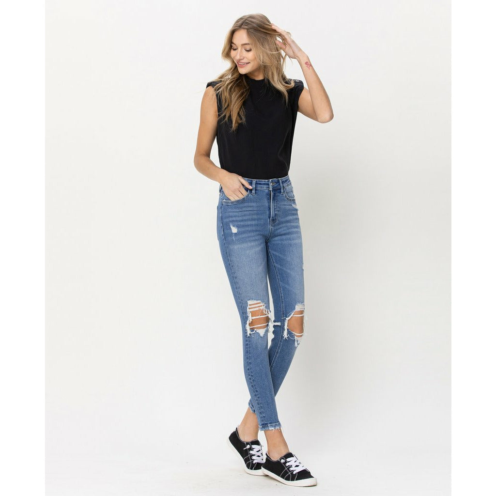 Denim - Vervet by Flying Monkey Distressed High Rise Skinny Crop -  - Cultured Cloths Apparel